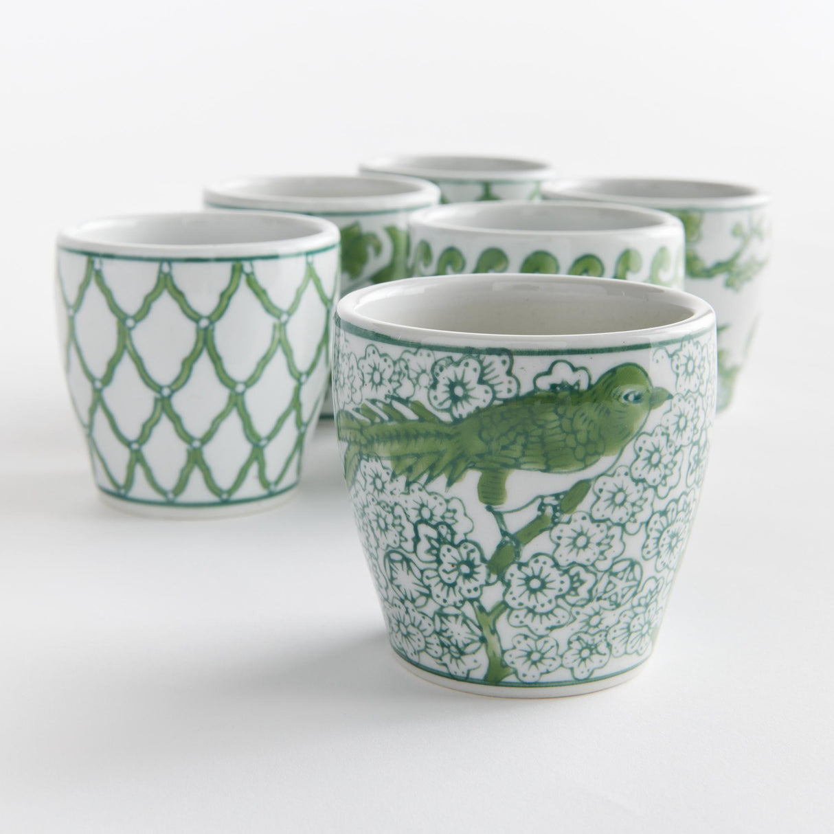 Napa Green/White IMPERIAL MINI FLOWER POTS, SET OF 6