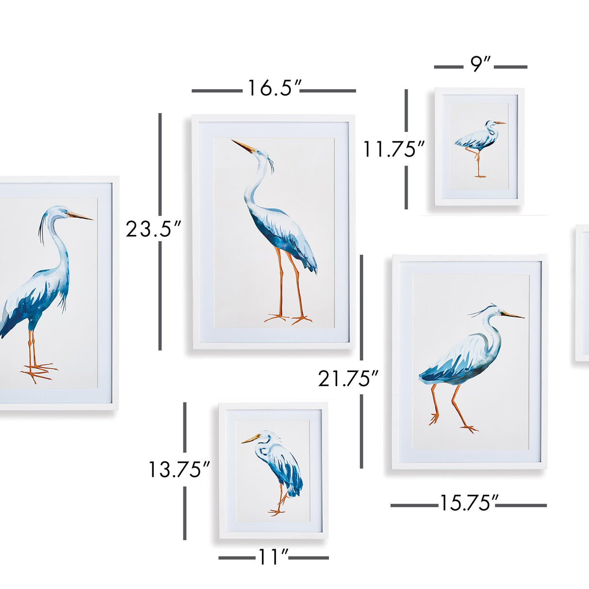 Napa White/Blue Blue Heron Gallery Prints, Set Of 6