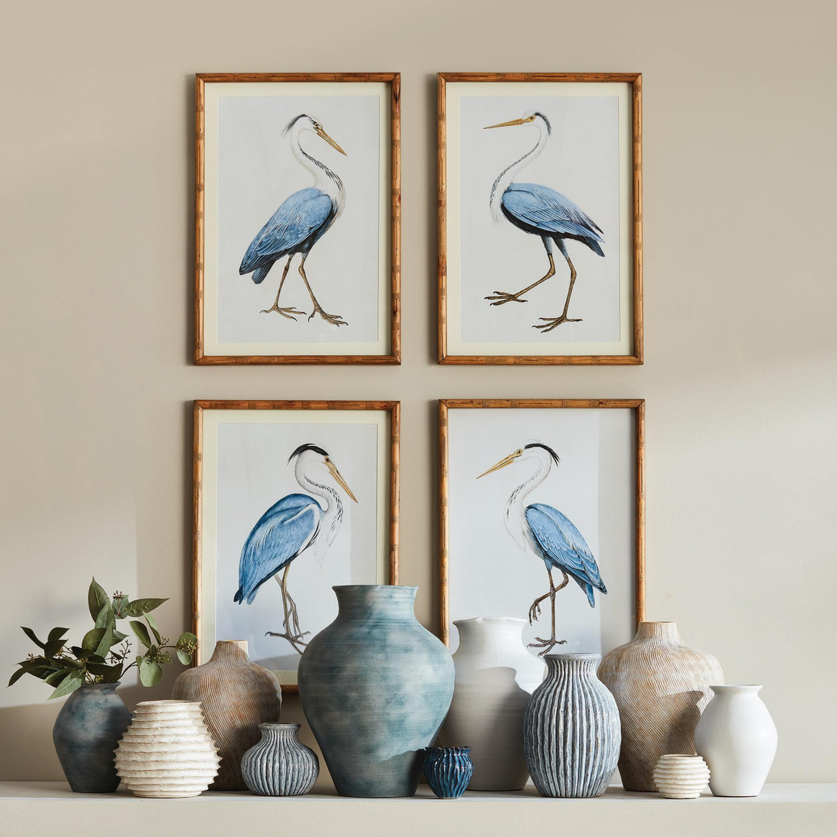 Napa Includes mat ELEGANT BLUE HERON PRINTS, SET OF 4