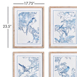 Napa Natural/Blue Monochromatic Bird Study, Set Of 4