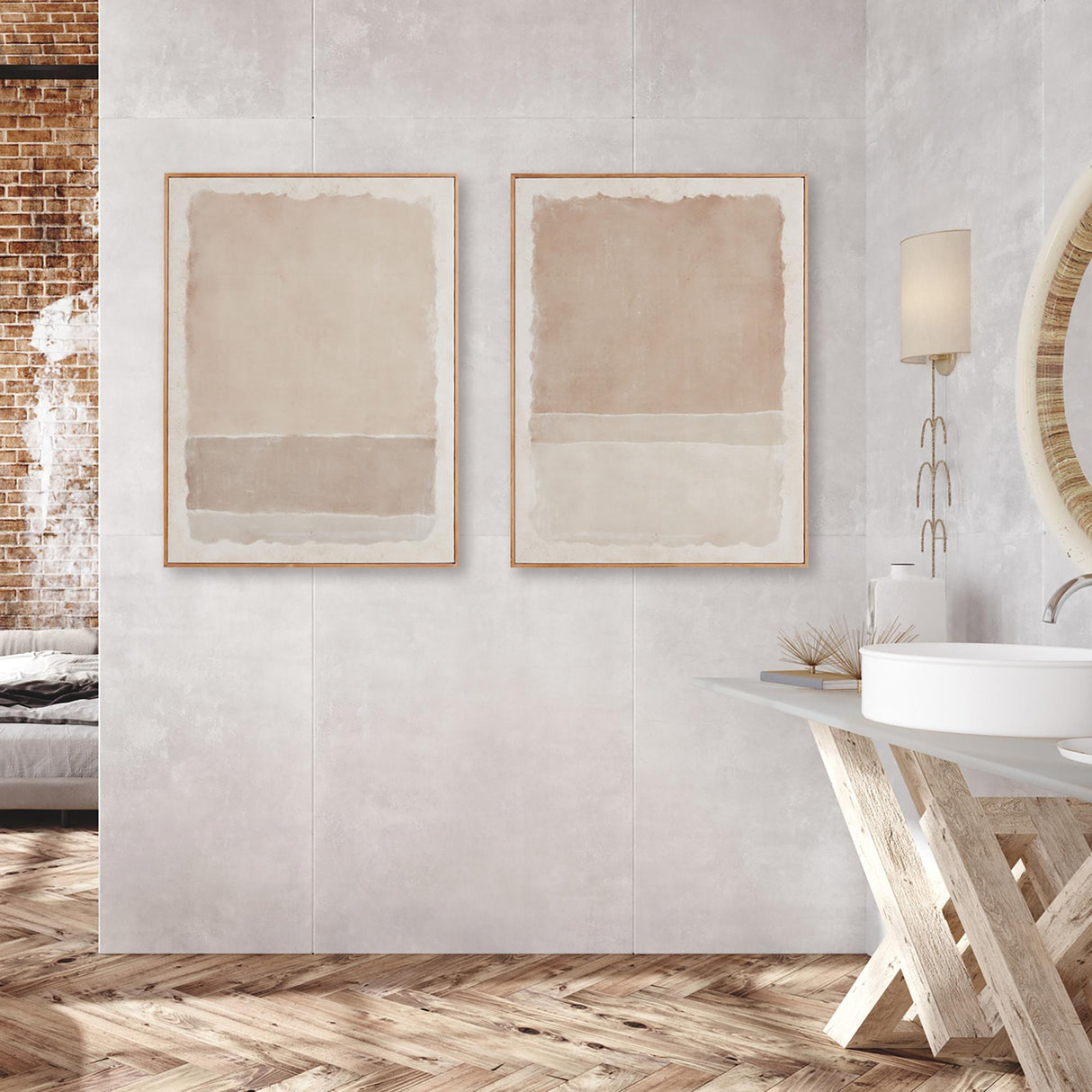 Napa Hangs vertical or horizontal COMPOSITION IN TAUPE GICLEES, SET OF 2