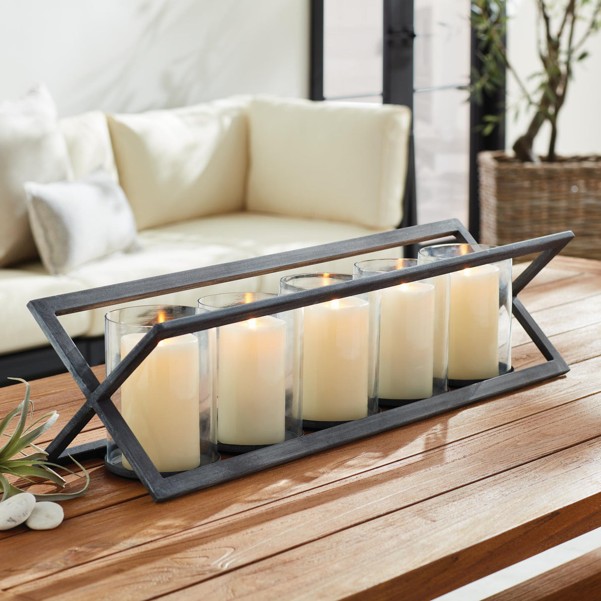 Napa Aged Zinc/Clear BAXTON 5-PILLAR CANDLEHOLDER