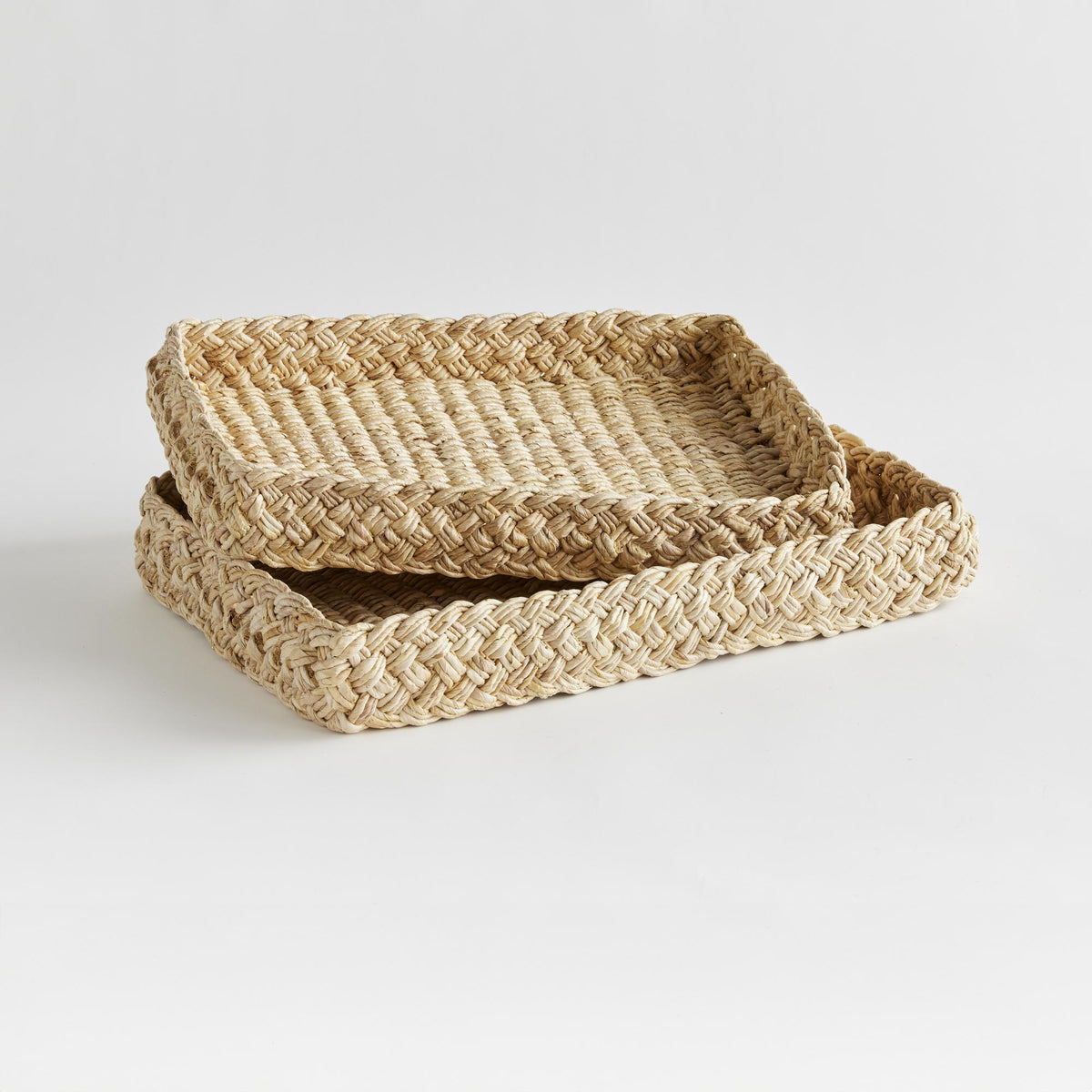 Napa Natural ABACA FRENCH BRAIDED SQUARE TRAYS, SET OF 2