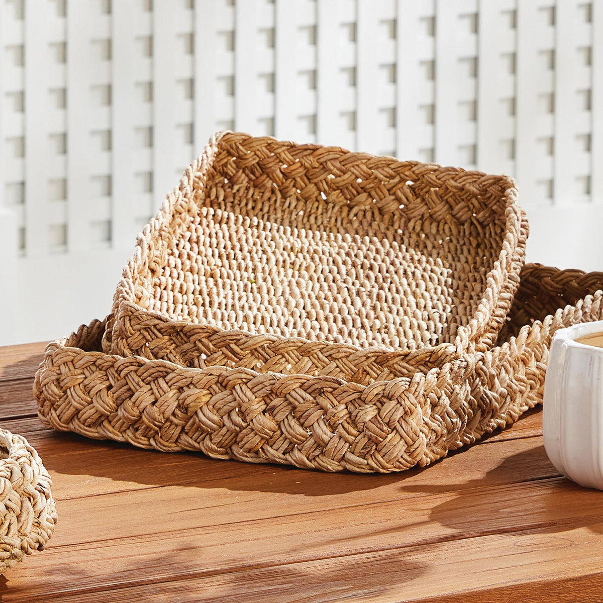 Napa Natural ABACA FRENCH BRAIDED SQUARE TRAYS, SET OF 2