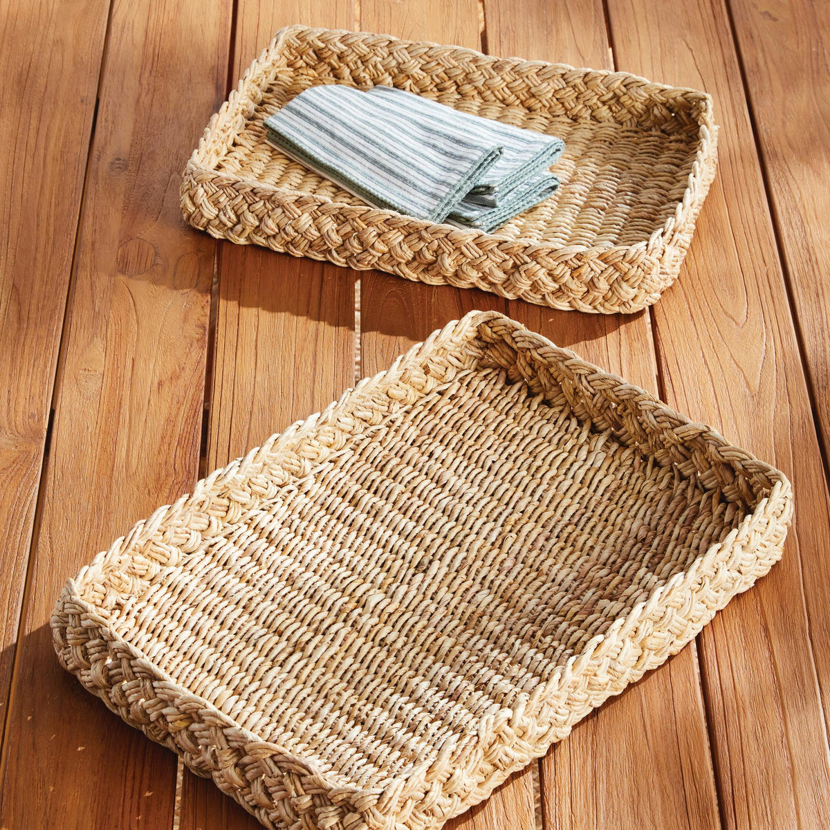 Napa Natural ABACA FRENCH BRAIDED SQUARE TRAYS, SET OF 2