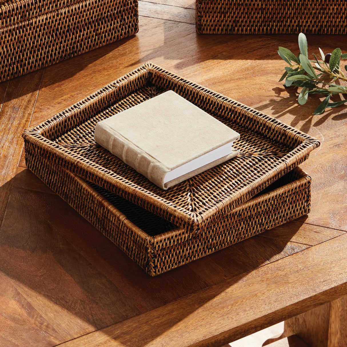 Napa Warm Brown BURMA RATTAN LIDDED LETTER BOX