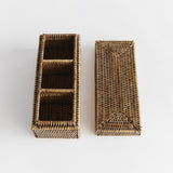 Napa Warm Brown BURMA RATTAN 3-COMPARTMENT LIDDED BOX