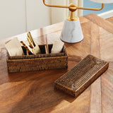 Napa Warm Brown BURMA RATTAN 3-COMPARTMENT LIDDED BOX