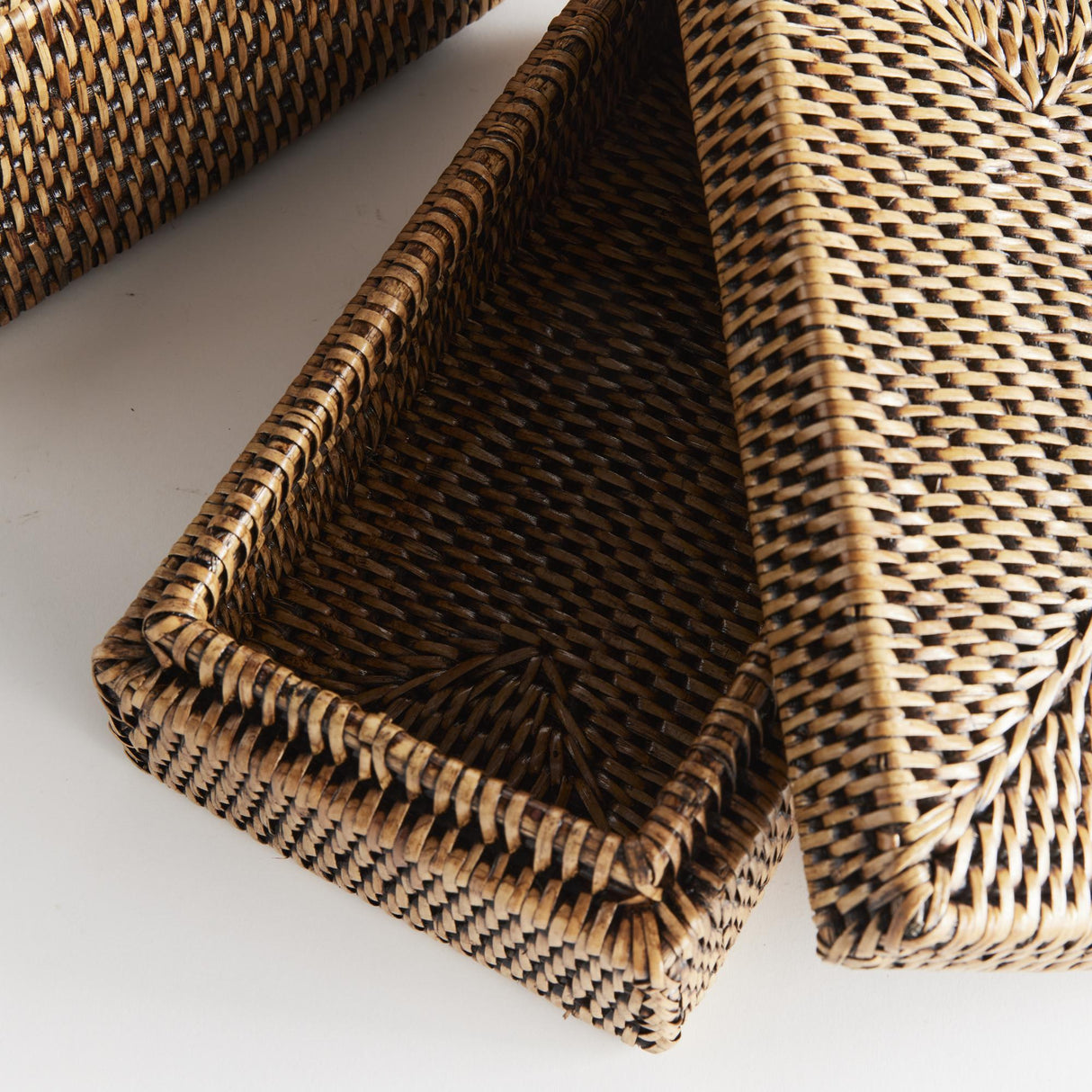 Napa Warm Brown BURMA RATTAN RECTANGULAR LIDDED BOXES, SET OF 2