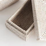 Napa Whitewash BURMA RATTAN RECTANGULAR LIDDED BOXES, SET OF 2