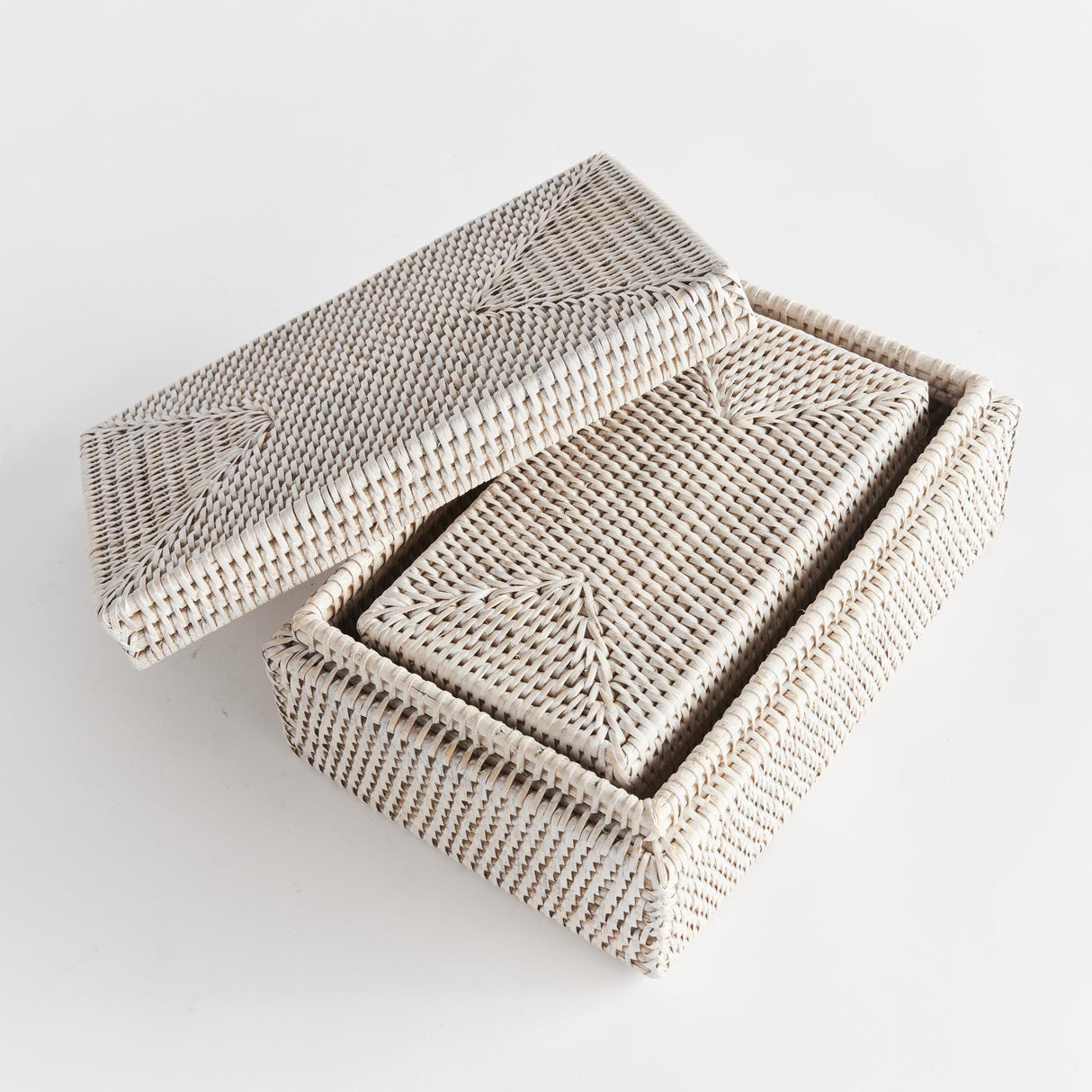 Napa Whitewash BURMA RATTAN RECTANGULAR LIDDED BOXES, SET OF 2