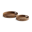 Napa Warm Brown BURMA RATTAN ROUND OTTOMAN TRAYS SMALL, SET OF 2