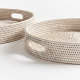 Napa Whitewash BURMA RATTAN ROUND OTTOMAN TRAYS SMALL, SET OF 2