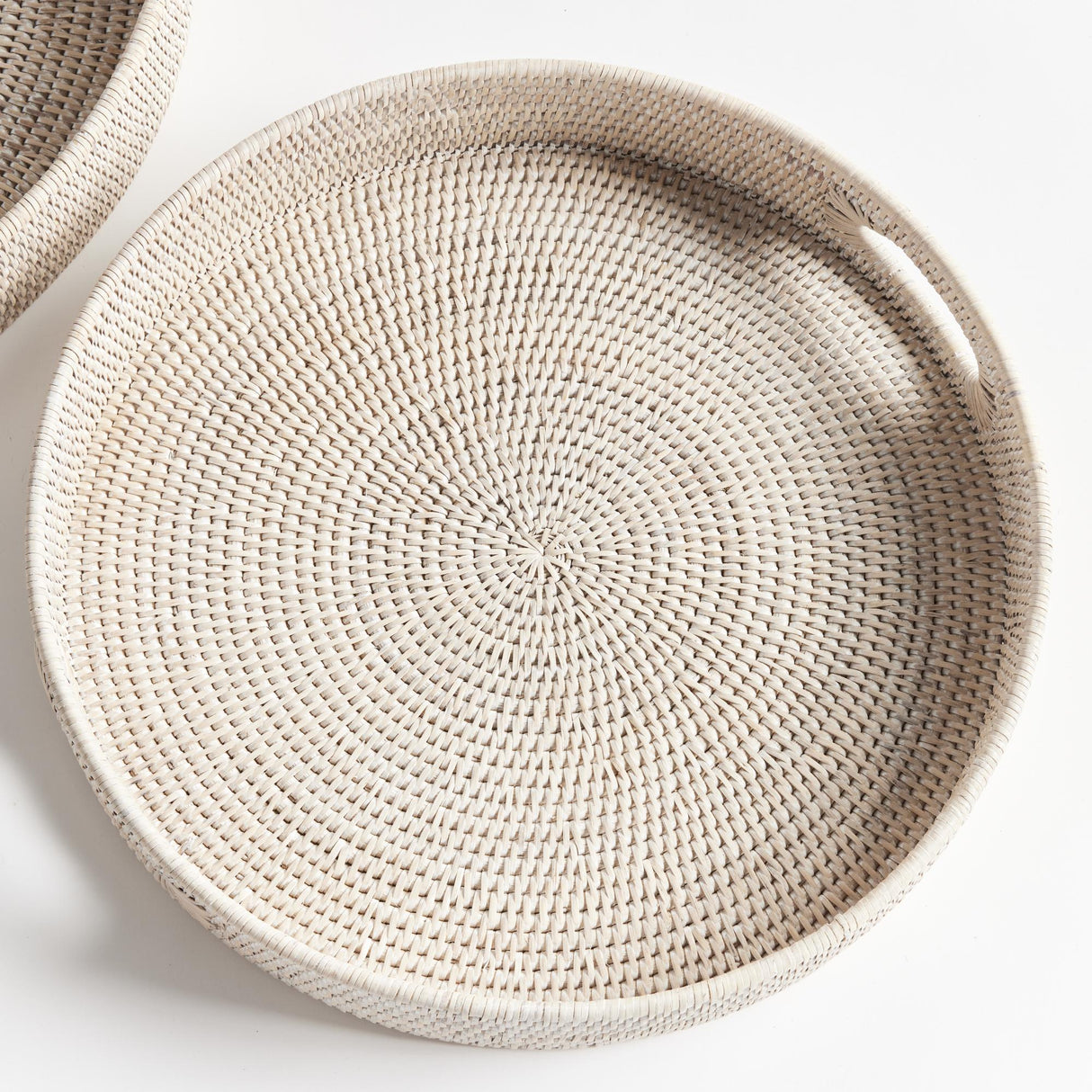 Napa Whitewash BURMA RATTAN ROUND OTTOMAN TRAYS SMALL, SET OF 2