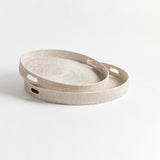 Napa Whitewash BURMA RATTAN ROUND OTTOMAN TRAYS LARGE, SET OF 2