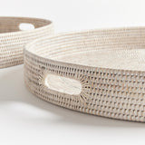 Napa Whitewash BURMA RATTAN ROUND OTTOMAN TRAYS LARGE, SET OF 2