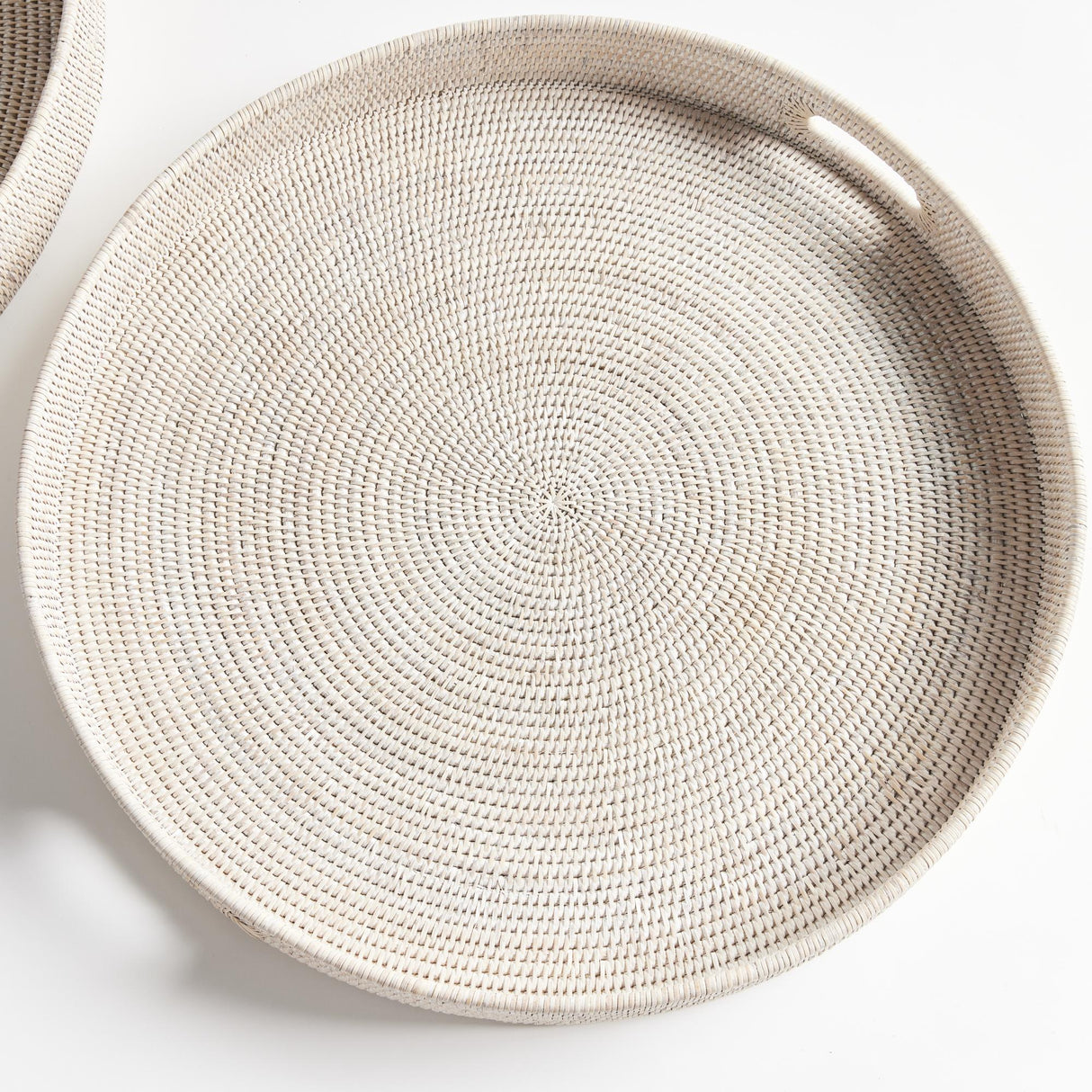 Napa Whitewash BURMA RATTAN ROUND OTTOMAN TRAYS LARGE, SET OF 2