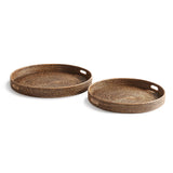 Napa Warm Brown BURMA RATTAN ROUND OTTOMAN TRAYS LARGE, SET OF 2