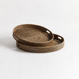 Napa Warm Brown BURMA RATTAN ROUND OTTOMAN TRAYS LARGE, SET OF 2