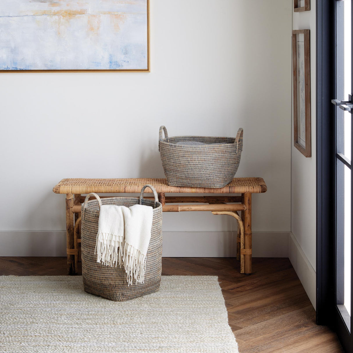 Napa Graywash BURMA RATTAN ORCHARD BASKETS, SET OF 2