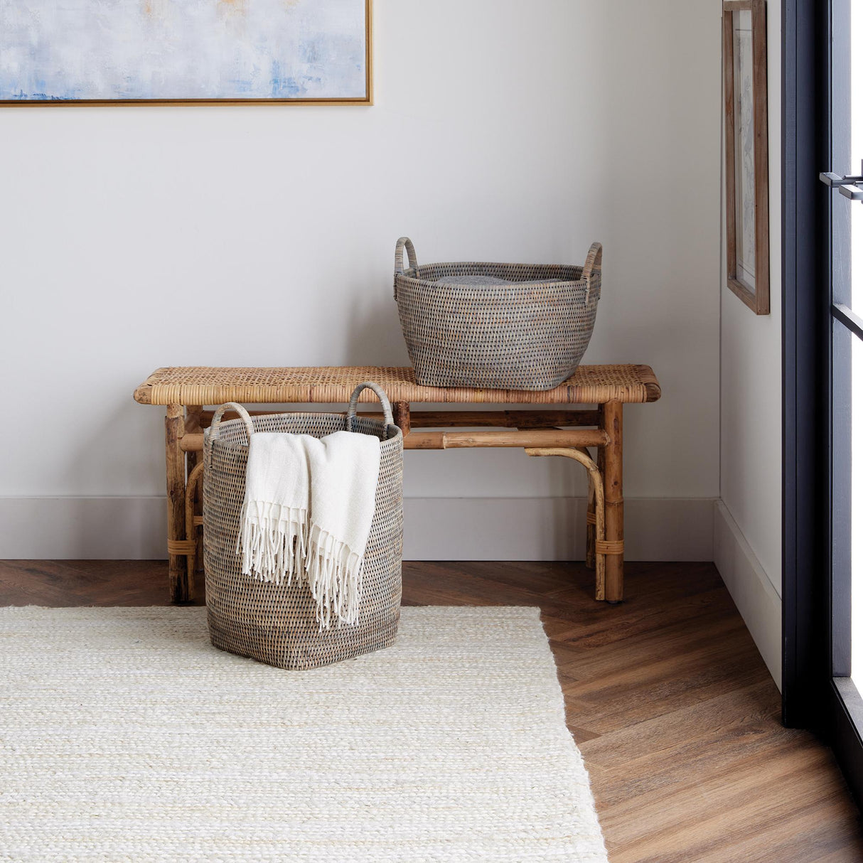 Napa Graywash BURMA RATTAN ORCHARD BASKETS, SET OF 2