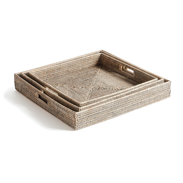 Napa Graywash BURMA RATTAN OTTOMAN TRAYS, SET OF 3