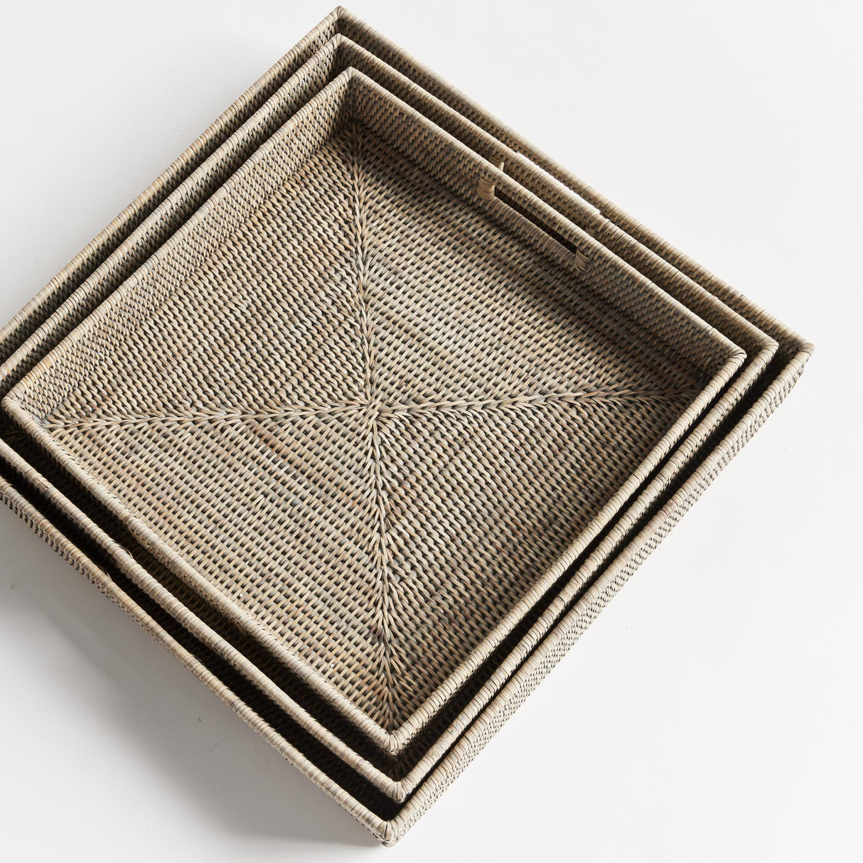 Napa Graywash BURMA RATTAN OTTOMAN TRAYS, SET OF 3