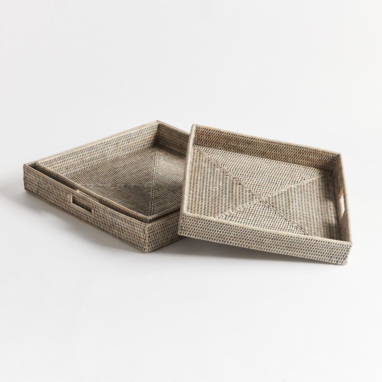 Napa Graywash BURMA RATTAN OTTOMAN TRAYS, SET OF 3