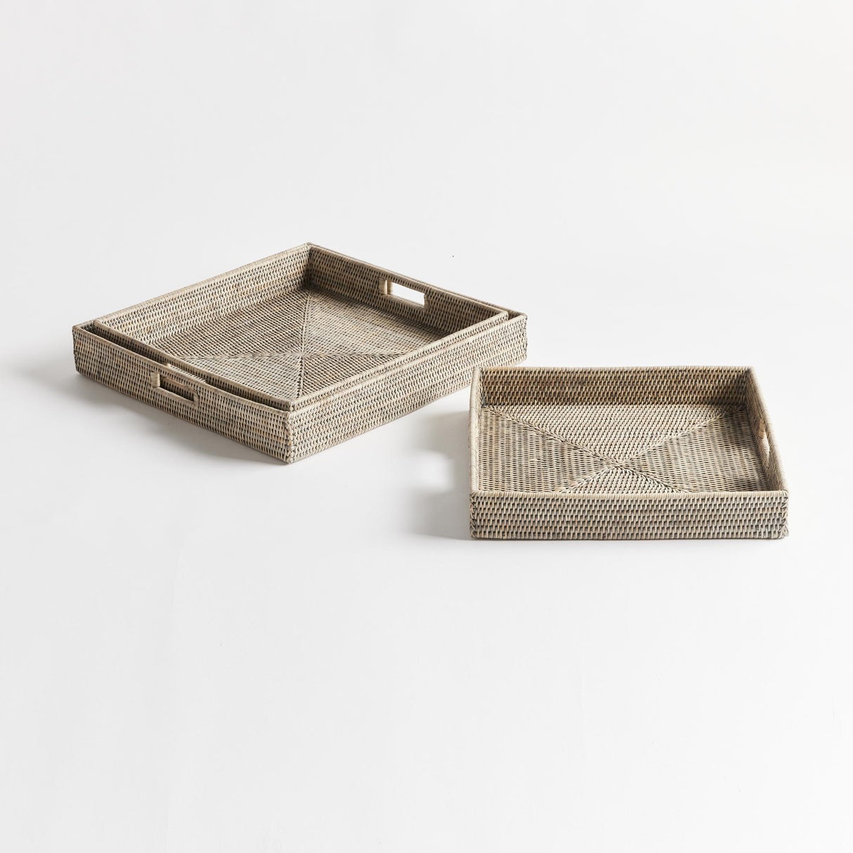 Napa Graywash BURMA RATTAN OTTOMAN TRAYS, SET OF 3