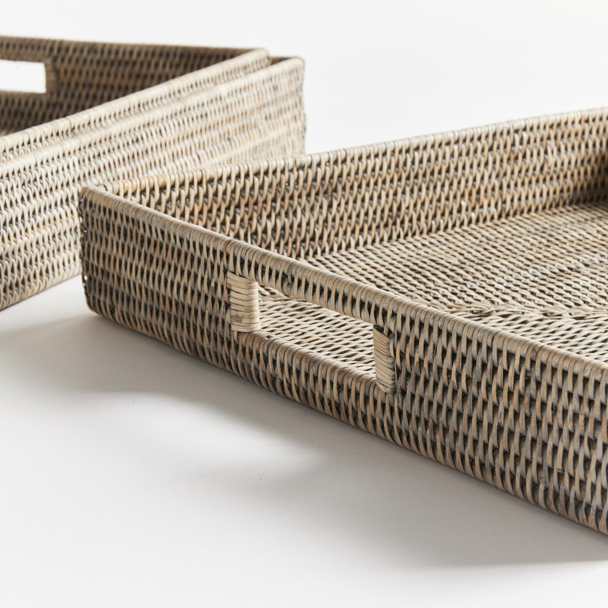 Napa Graywash BURMA RATTAN OTTOMAN TRAYS, SET OF 3