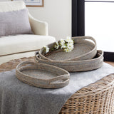 Napa Graywash BURMA RATTAN OVAL SERVING TRAYS, SET OF 3