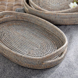 Napa Graywash BURMA RATTAN OVAL SERVING TRAYS, SET OF 3