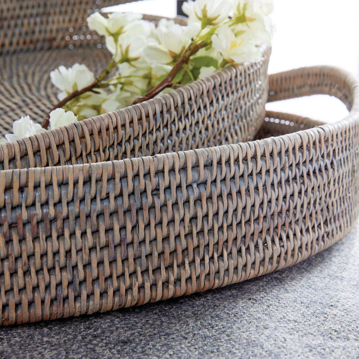 Napa Graywash BURMA RATTAN OVAL SERVING TRAYS, SET OF 3