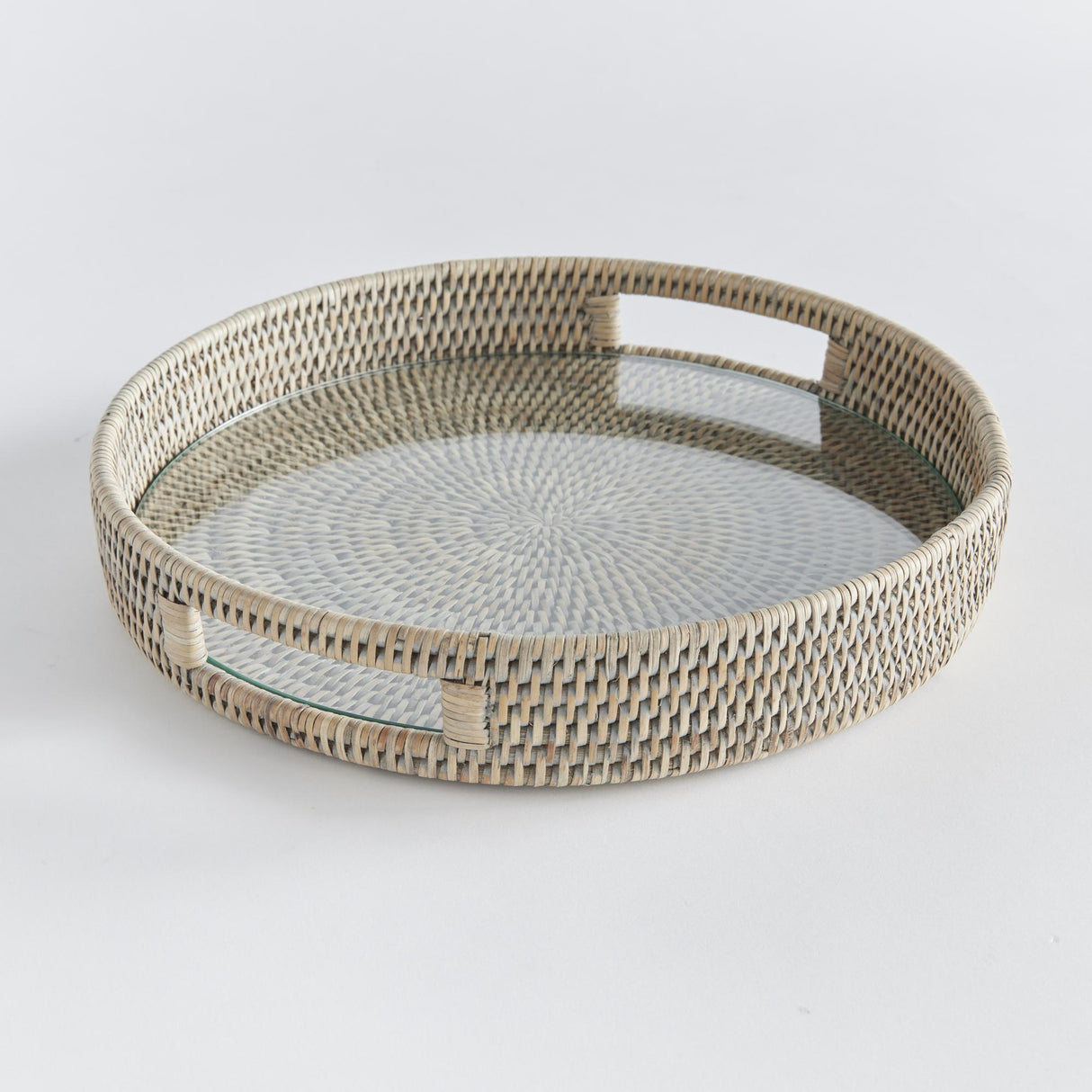 Napa Graywash BURMA RATTAN ROUND SERVING TRAY