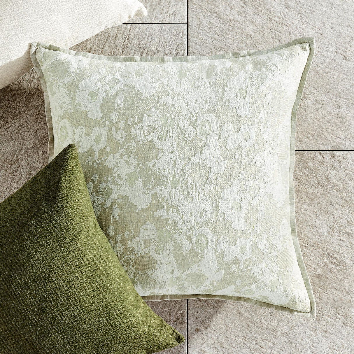 Napa Celadon/Ecru, Back: Celadon SOFIA SQUARE INDOOR-OUTDOOR PILLOW 24"