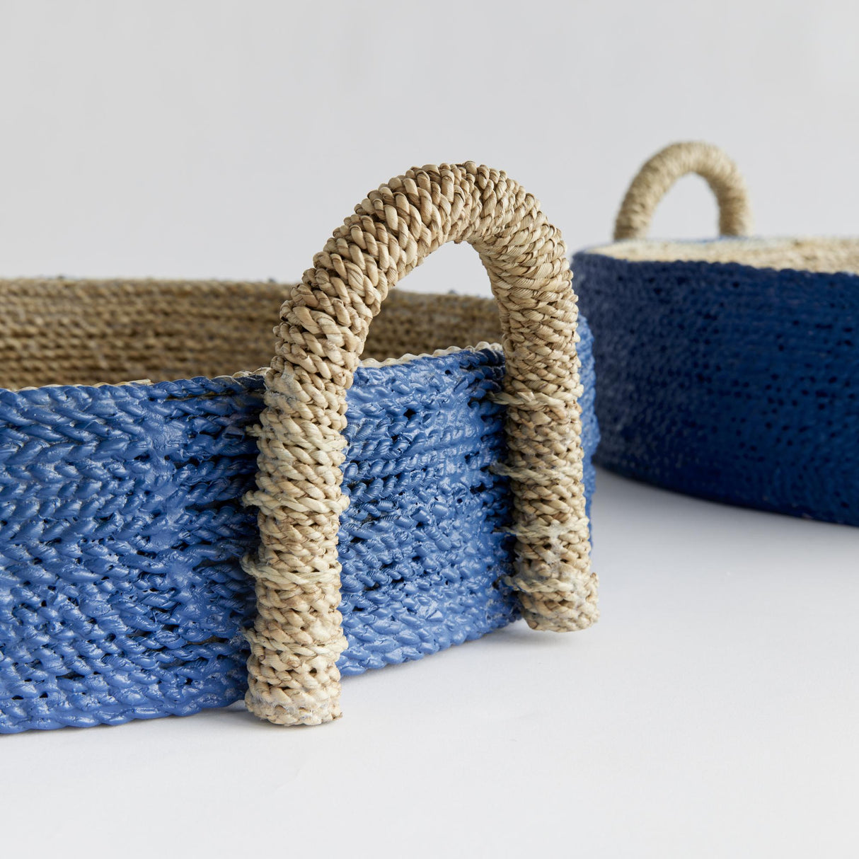 Napa Blue/Natural TIANA SEAGRASS ROUND BASKETS, SET OF 2