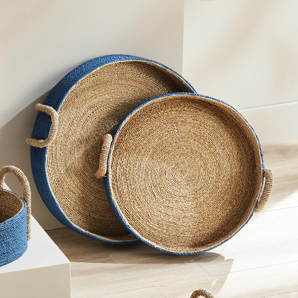 Napa Blue/Natural TIANA SEAGRASS ROUND BASKETS, SET OF 2
