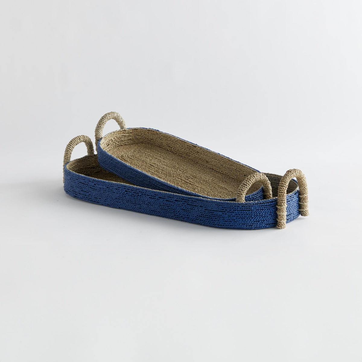 Napa Blue/Natural TIANA SEAGRASS LONG OVAL BASKETS, SET OF 2