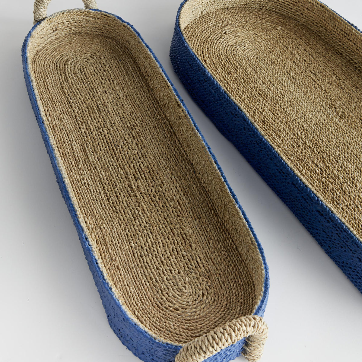 Napa Blue/Natural TIANA SEAGRASS LONG OVAL BASKETS, SET OF 2