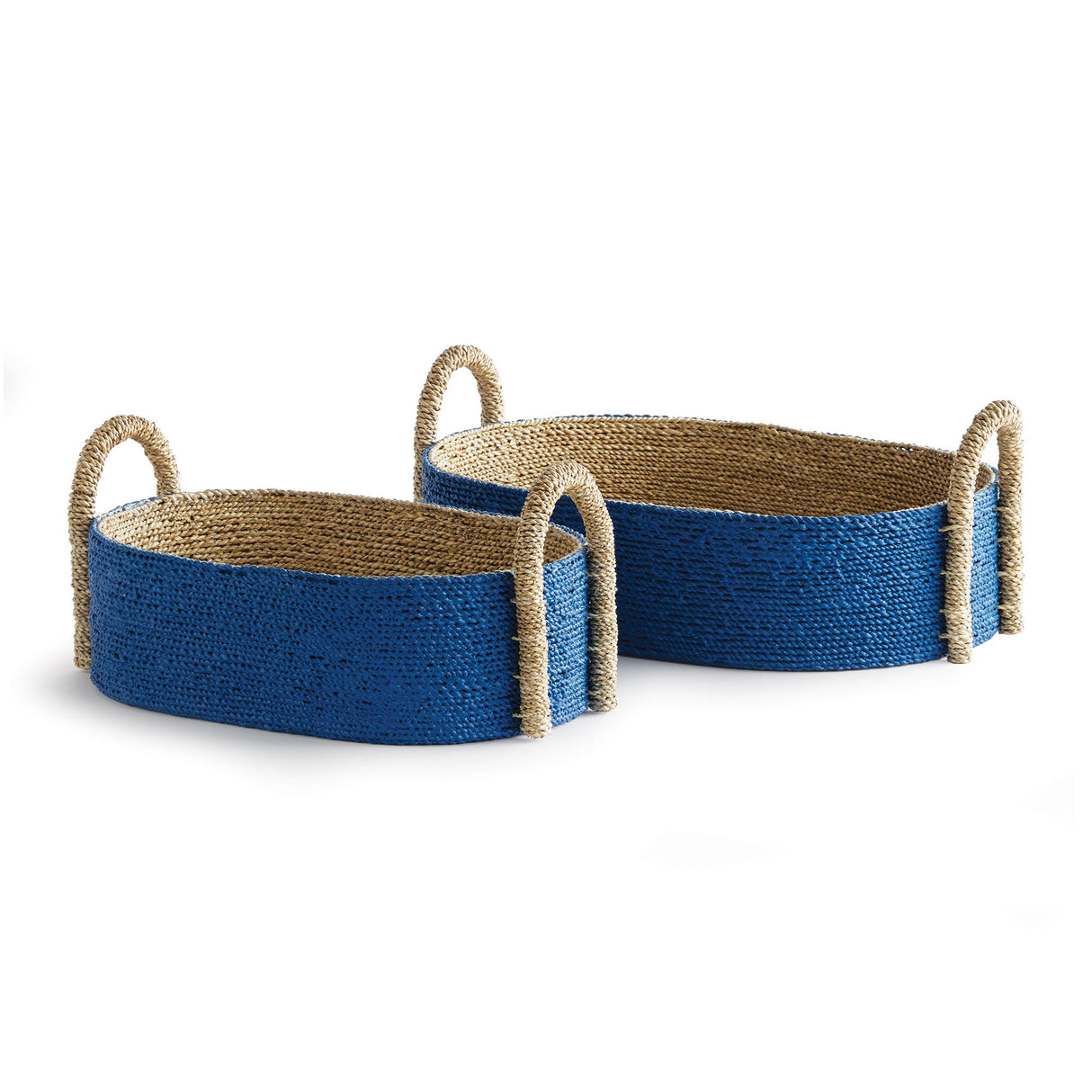 Napa Blue/Natural TIANA SEAGRASS SHORT OVAL BASKETS, SET OF 2