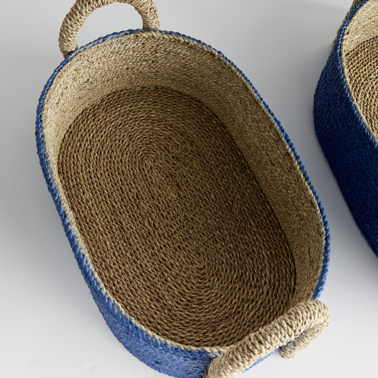 Napa Blue/Natural TIANA SEAGRASS SHORT OVAL BASKETS, SET OF 2