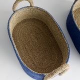 Napa Blue/Natural TIANA SEAGRASS SHORT OVAL BASKETS, SET OF 2