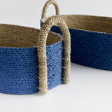 Napa Blue/Natural TIANA SEAGRASS SHORT OVAL BASKETS, SET OF 2