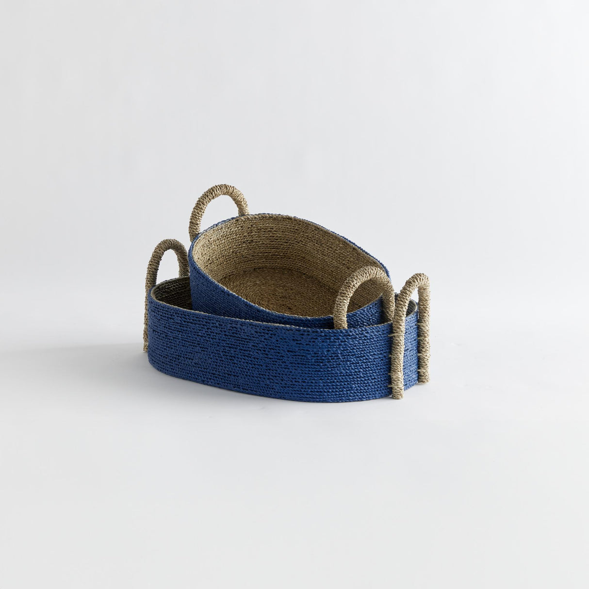 Napa Blue/Natural TIANA SEAGRASS SHORT OVAL BASKETS, SET OF 2