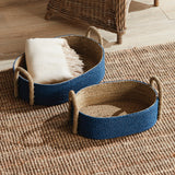 Napa Blue/Natural TIANA SEAGRASS SHORT OVAL BASKETS, SET OF 2