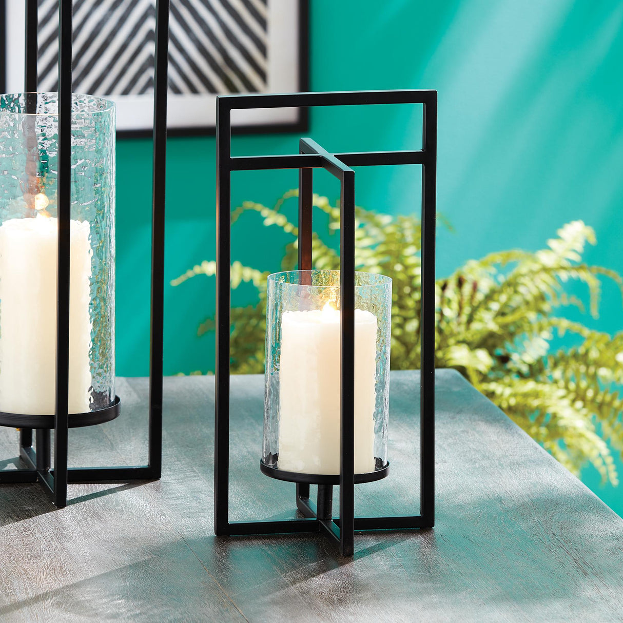 Napa Black/Hammered Glass EXTON LANTERN SMALL