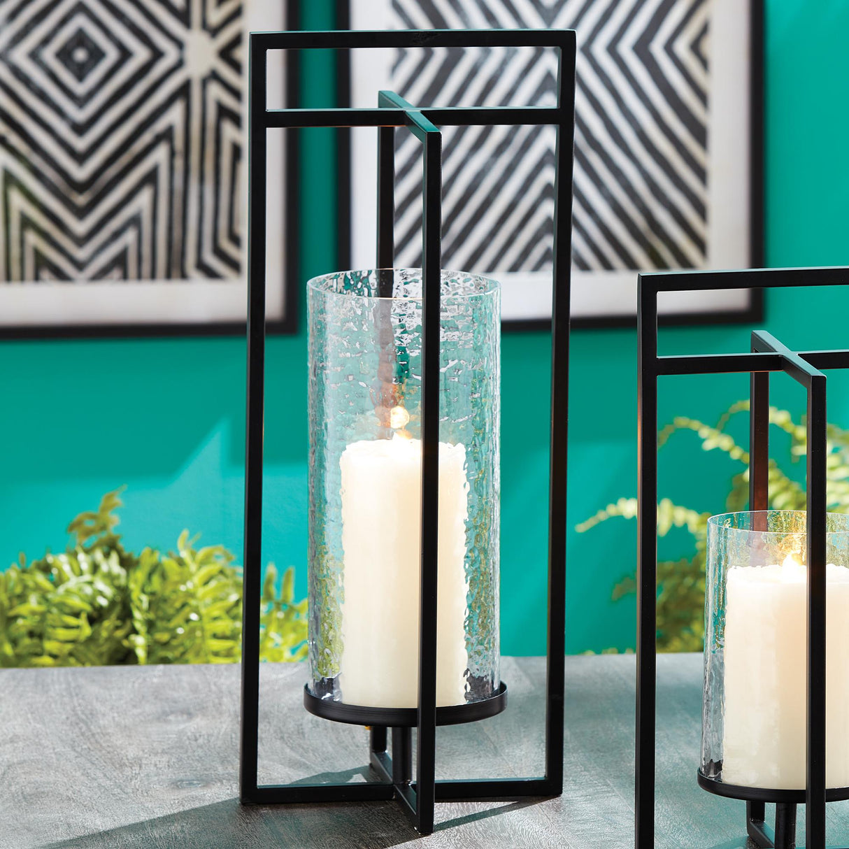Napa Black/Hammered Glass EXTON LANTERN LARGE