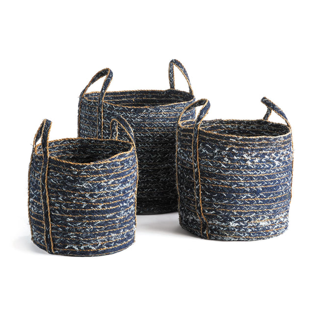 Napa Blue/Natural DENIM ROUND BASKETS, SET OF 3