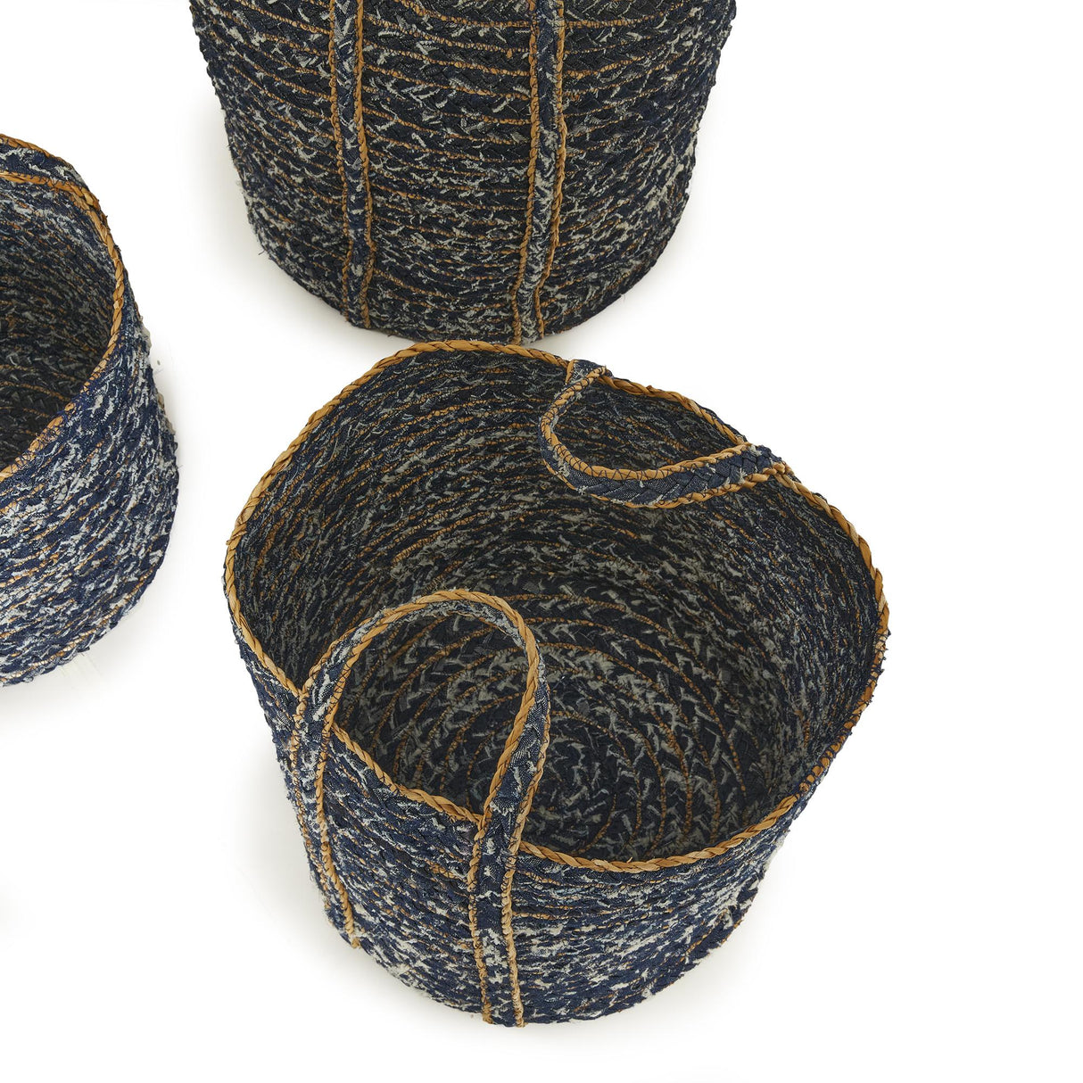 Napa Blue/Natural DENIM ROUND BASKETS, SET OF 3