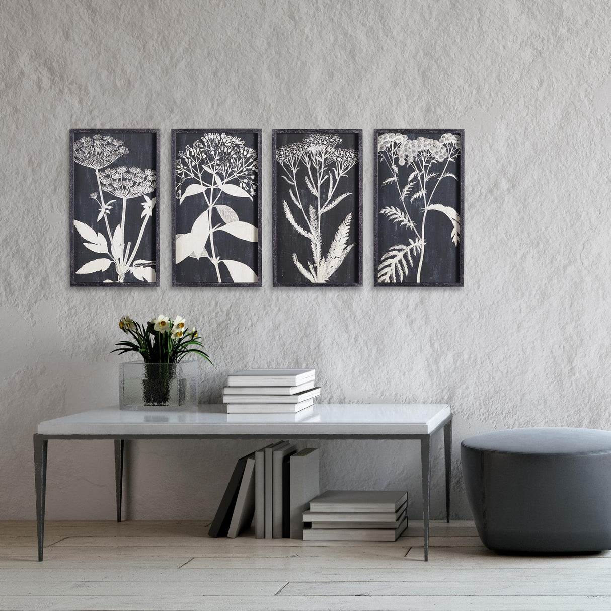 Napa #NAME? MONOCHROME QUEEN ANNE'S LACE PRINTS, SET OF 4